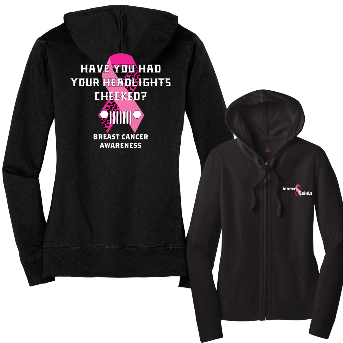 Sinners and Saints Breast Cancer Awareness District Women’s Fitted Jersey Full-Zip Light Weight Hoodie