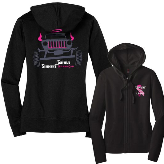 Sinners and Saints Breast Cancer Awareness District Women’s Fitted Jersey Full-Zip Light Weight Hoodie