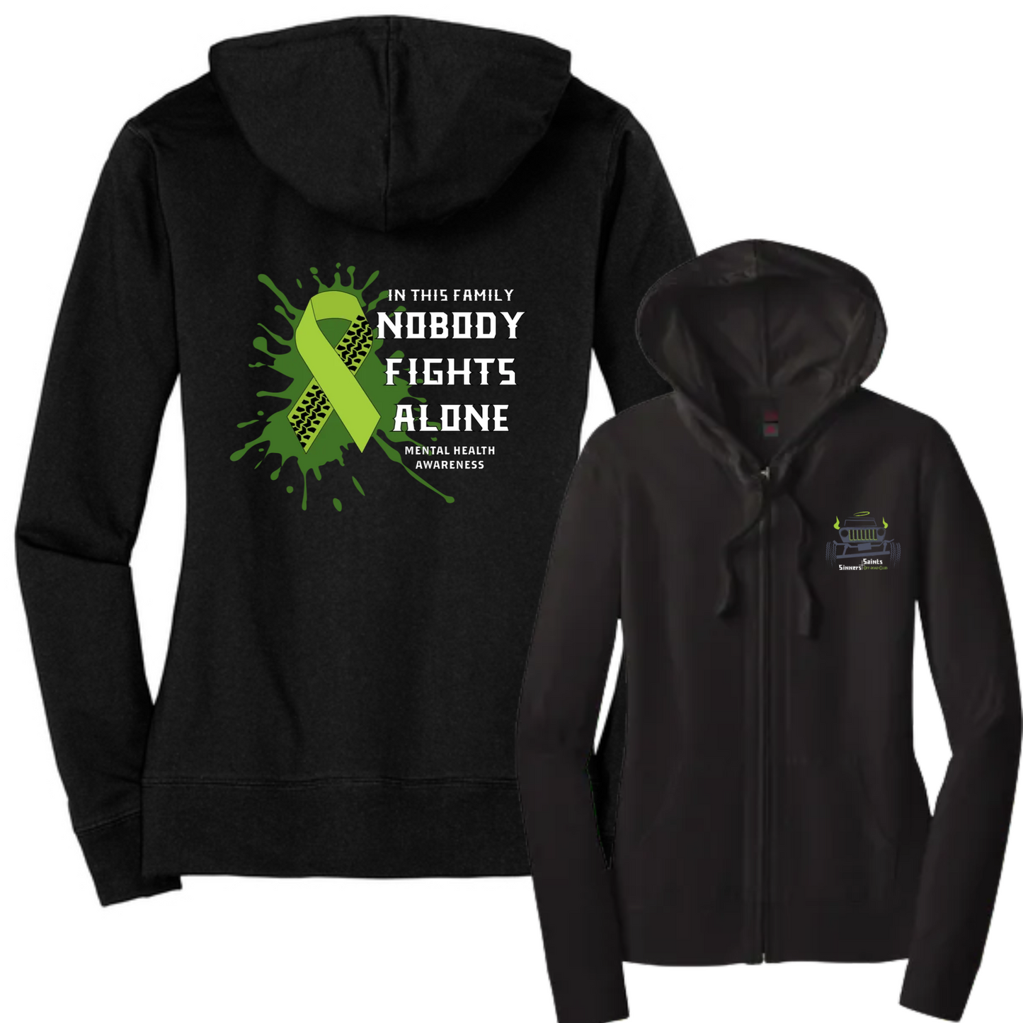 Sinners and Saints Mental Health District Women’s Fitted Jersey Full-Zip Hoodie