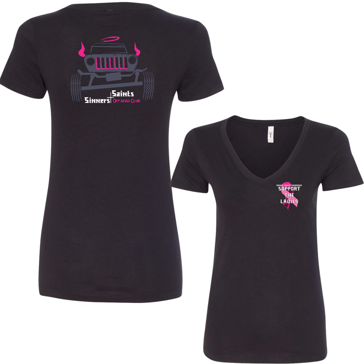 Sinners & Saints Breast Cancer Awareness Womens V Neck Tee