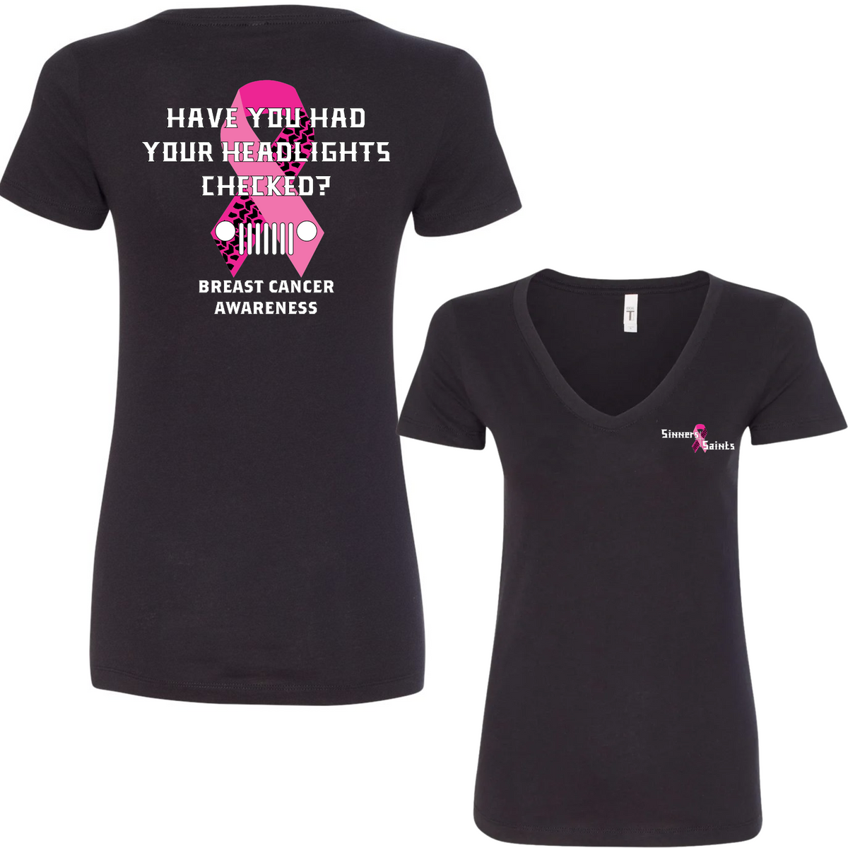 Sinners & Saints Breast Cancer Awareness Womens V Neck Tee