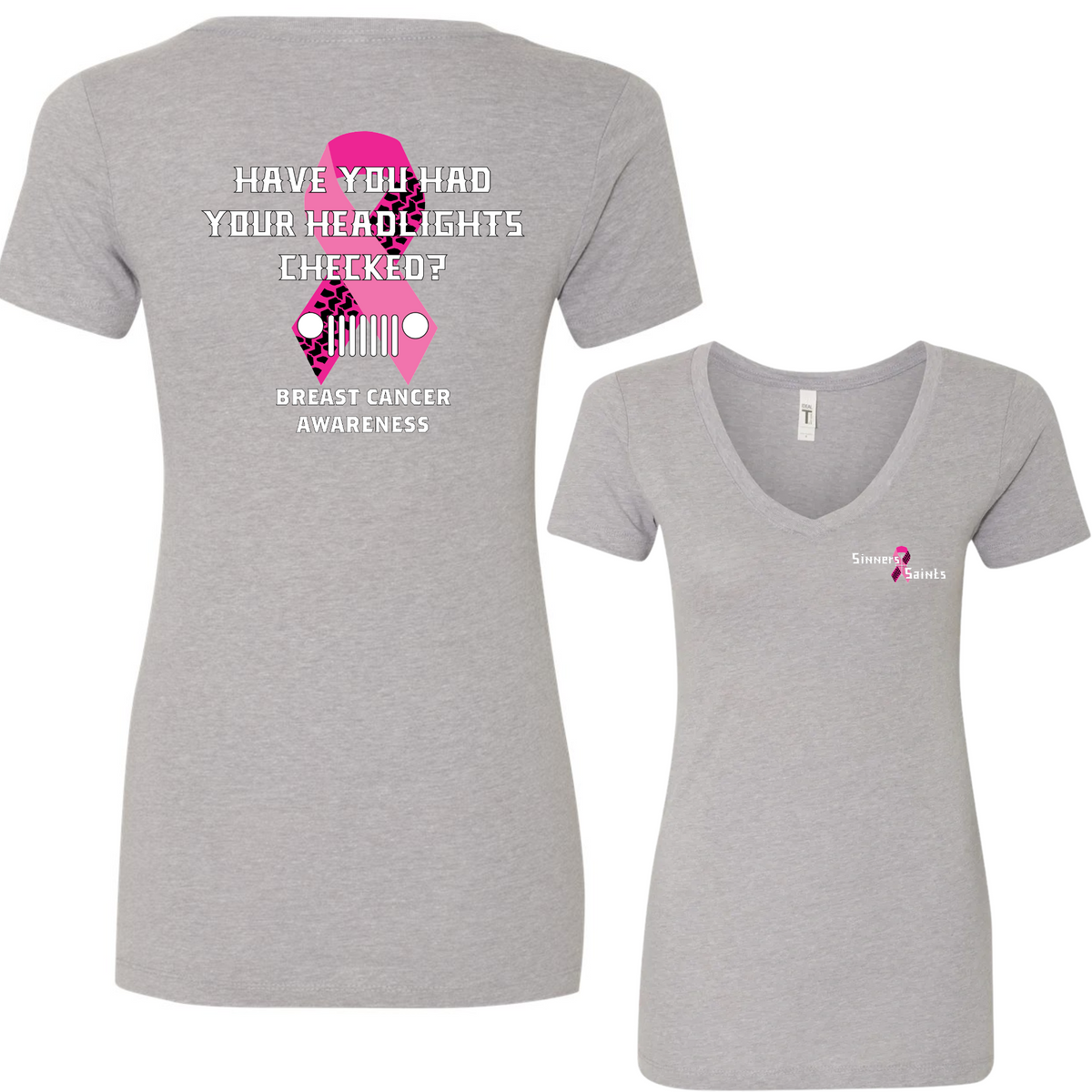 Sinners & Saints Breast Cancer Awareness Womens V Neck Tee