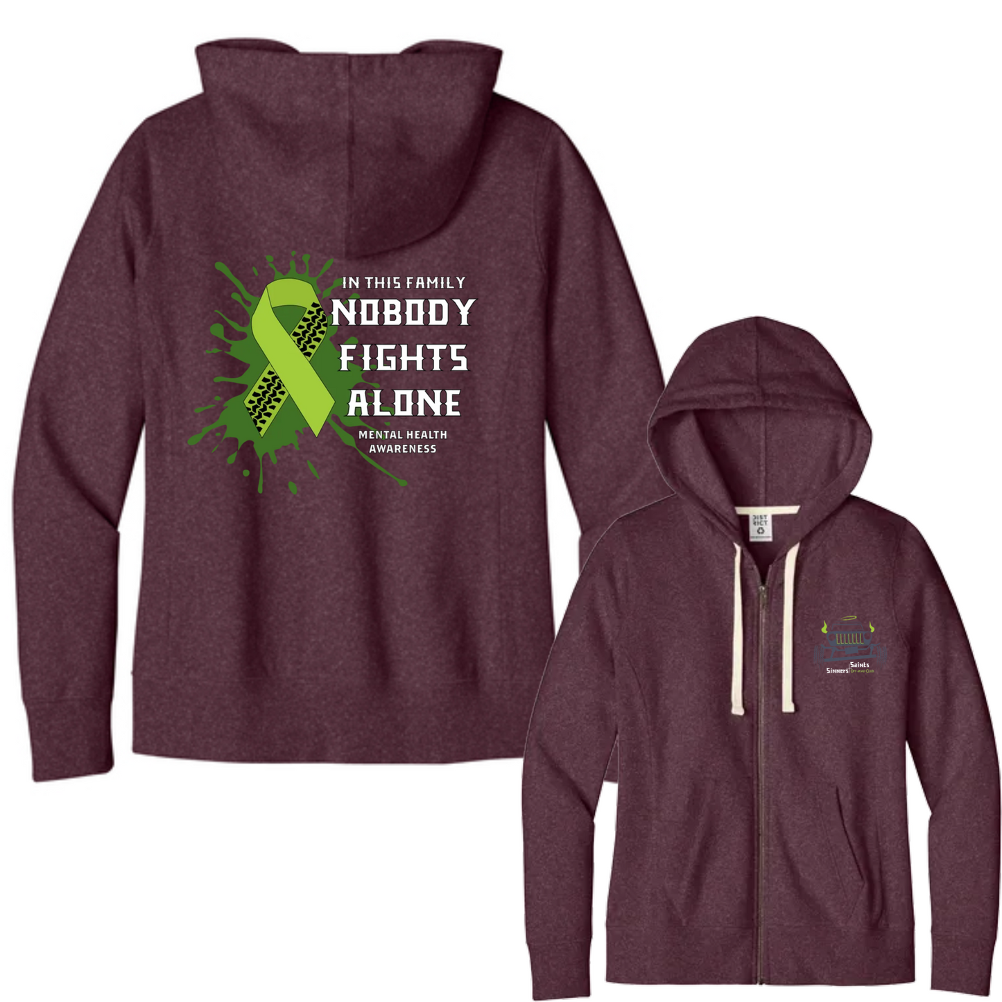 Sinners and Saints Mental Health District Women's Re-Fleece Full-Zip Hoodies